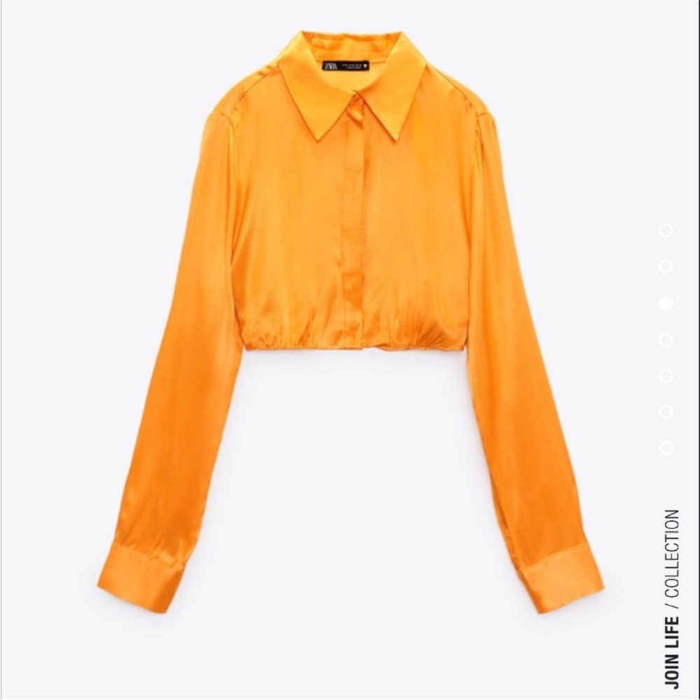 Zara Satin Effect Orange Crop Shirt - Picture 2 of 9